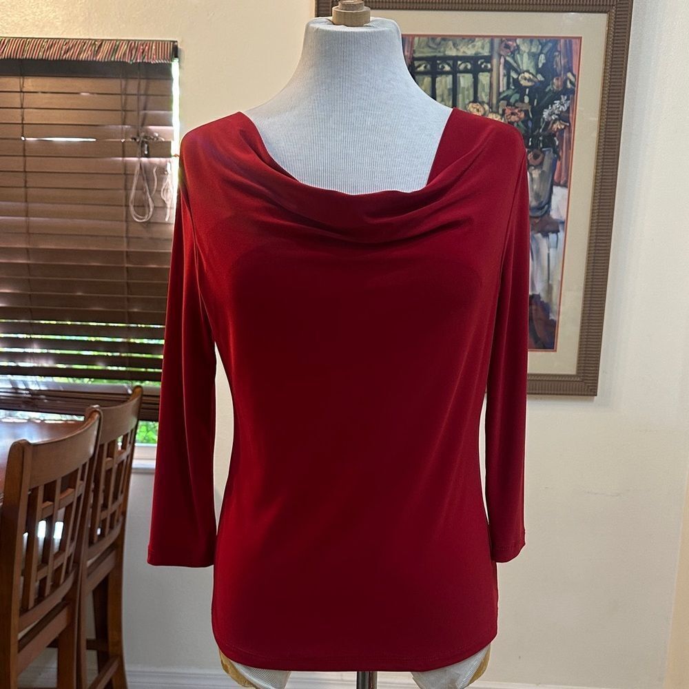 Clara Sun Woo Draped Neck Vibrant Red Top Size Small